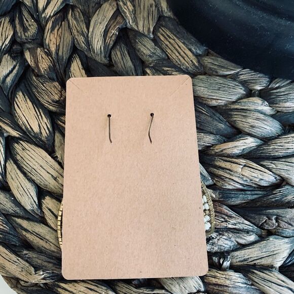 Gold and Cream Beaded Boho Dangle Earrings - Picture 3 of 3